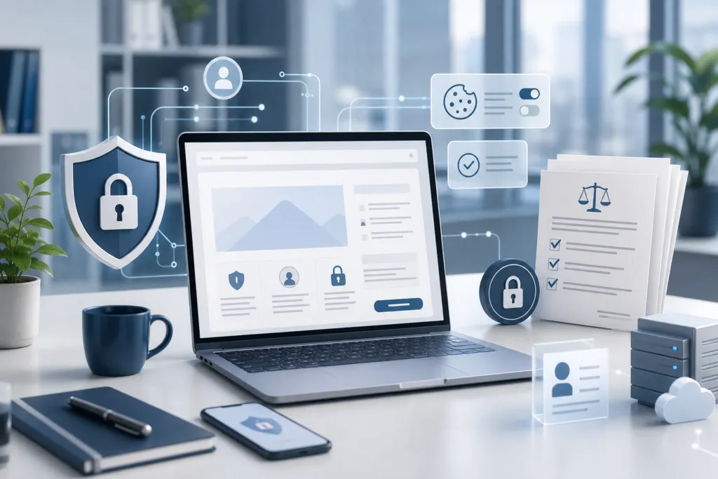 A clean, professional editorial illustration for a French website privacy