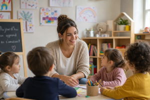 genere moi une femme qui travaille aupres des enfants