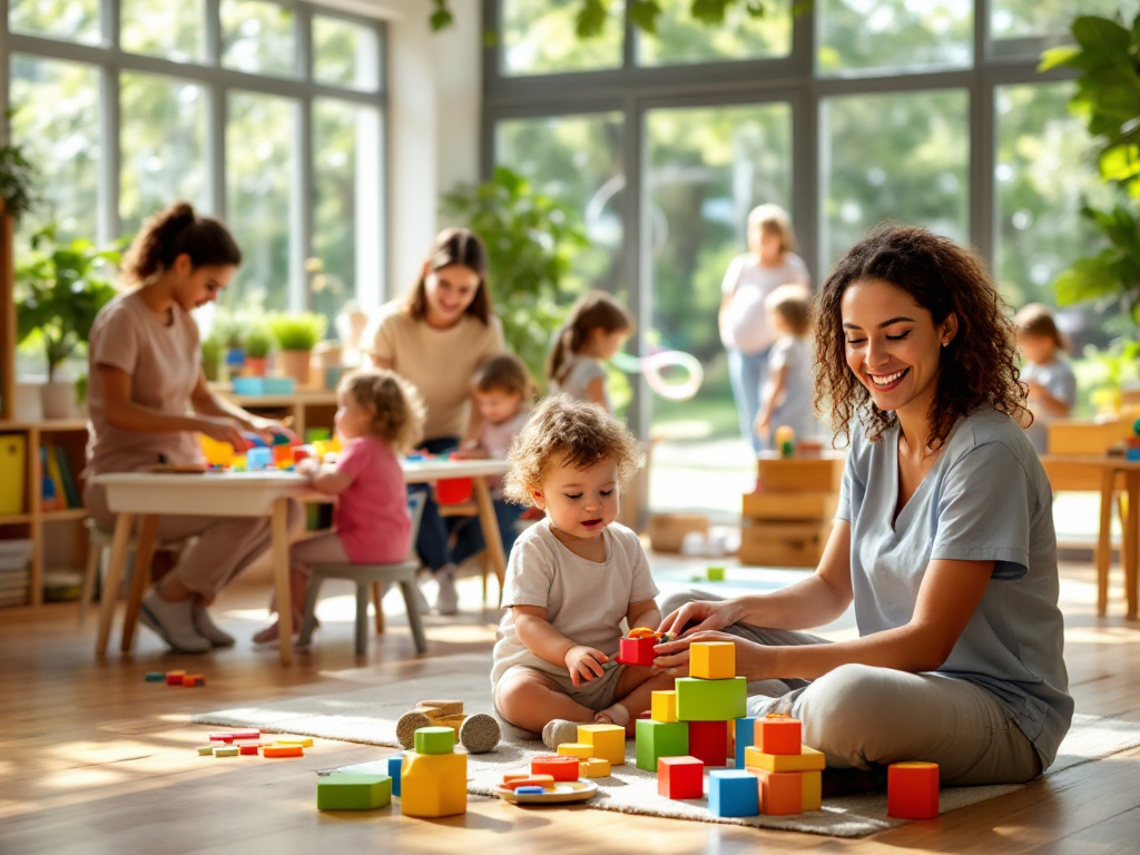A warm, vibrant scene depicting a diverse group of early childhood