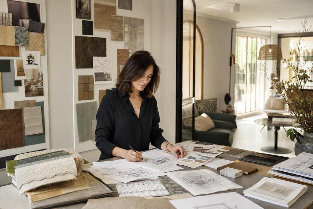 An elegant editorial style interior design scene showing a professional