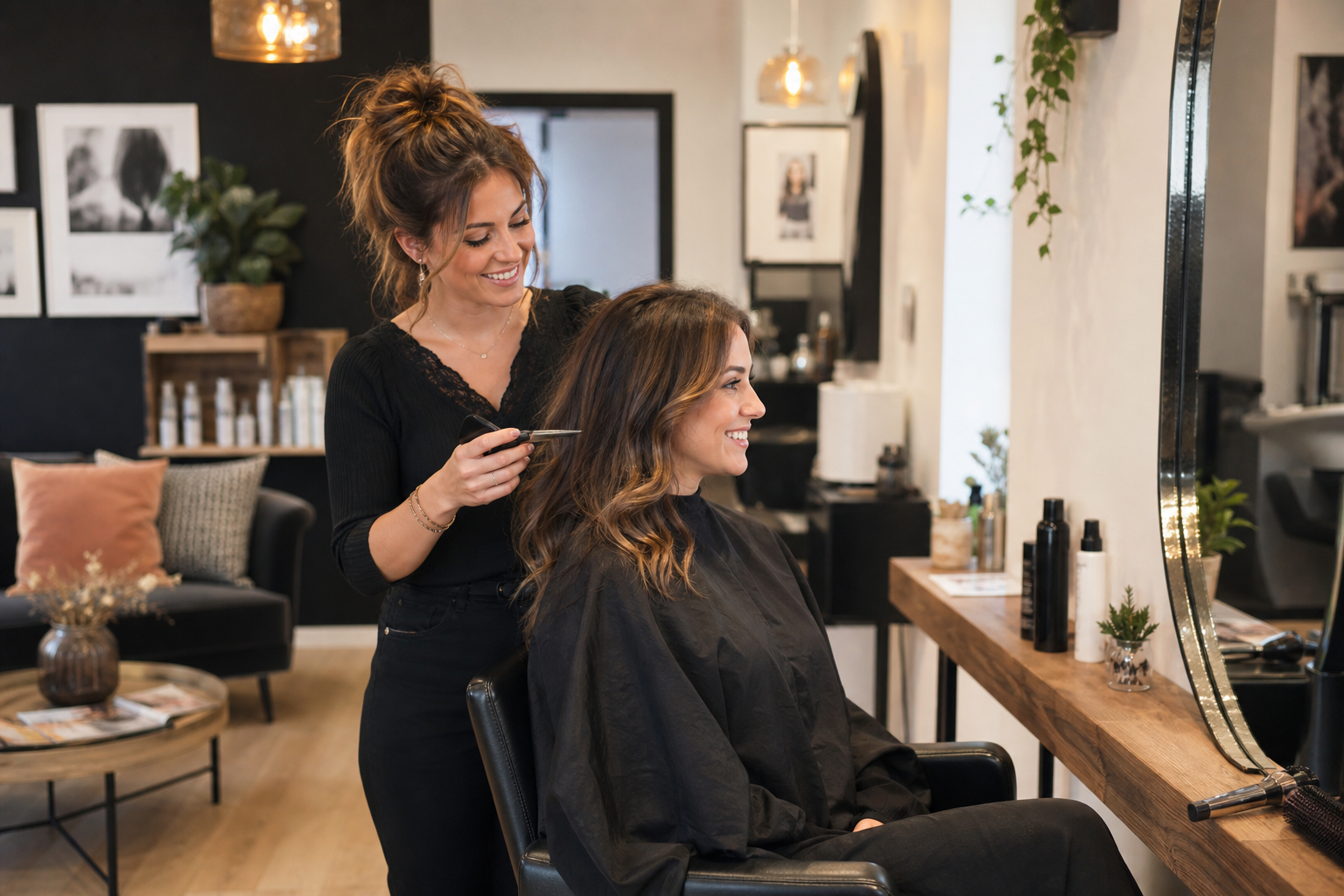 coiffeuse en salon avec une cliente