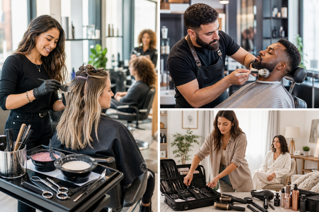 Editorial style illustration of the career paths after a basic hairdressing