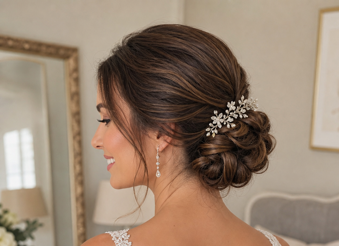 femme montrant son chignon de mariée