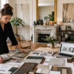 Create a sophisticated editorial photograph of a self taught female interior