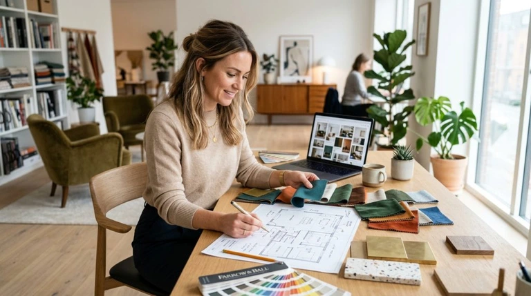 Female designer working at desk