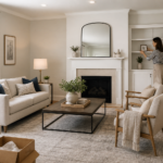 Photorealistic editorial interior design scene illustrating home staging before