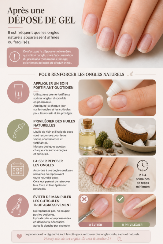 Après une dépose de gel, il est fréquent que les ongles naturels apparaissent