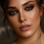 Create a high end editorial beauty close up of a woman with a flawless natural