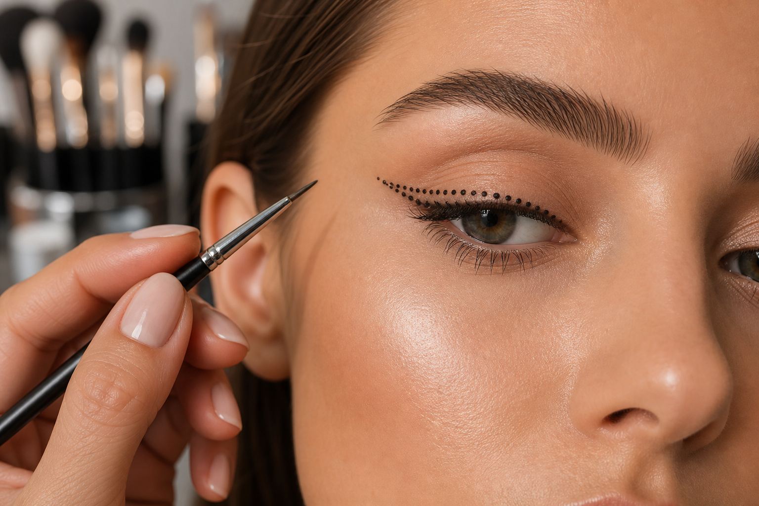 Create a high end editorial beauty image focused on a model’s eye featuring