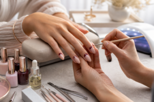 Create a high end editorial beauty photograph for a professional nail art
