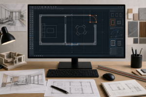 Create a high quality editorial style image of an interior designer’s