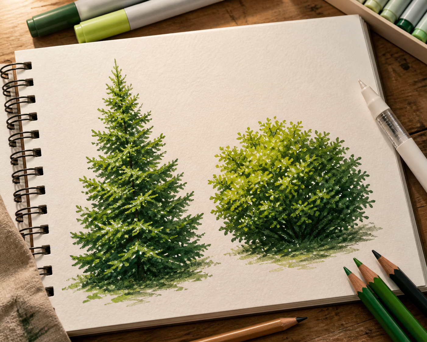 Create a high quality editorial style overhead illustration of an artist’s