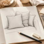 Crée une image éditoriale lumineuse et élégante montrant un carnet de croquis
