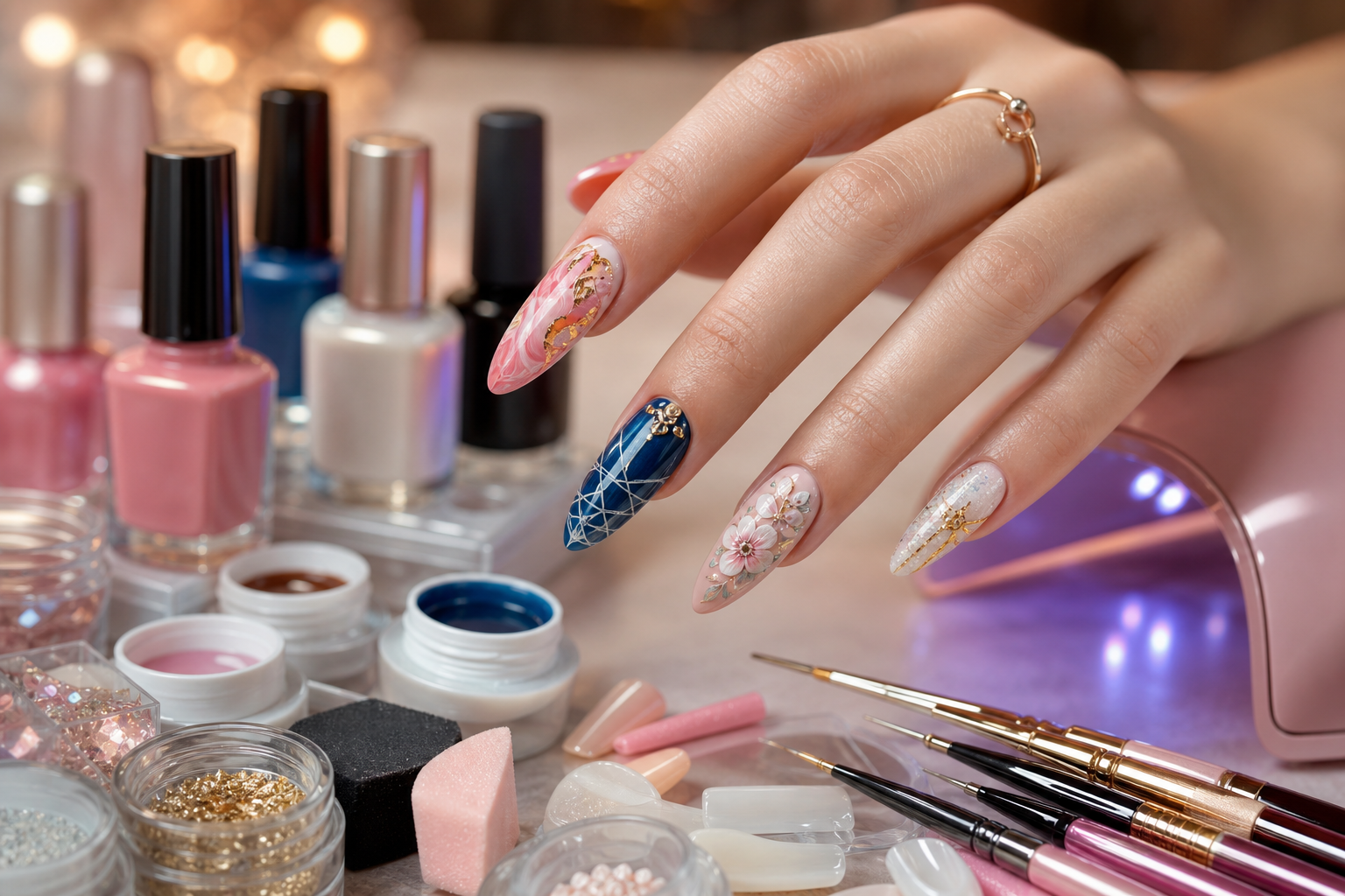 Créer une image éditoriale haut de gamme sur l’univers du nail art : gros plan