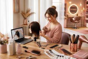 Créer une image éditoriale moderne et lumineuse sur la formation de coiffure à
