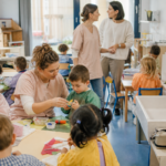Créer une image éditoriale réaliste et chaleureuse dans une école maternelle