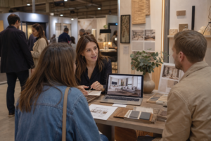 Créer une image éditoriale réaliste et chaleureuse représentant une architecte