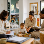 Créer une image éditoriale réaliste et chaleureuse représentant une équipe