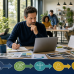 Créer une image éditoriale réaliste et inspirante représentant une reconversion