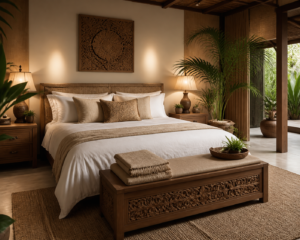 Créer une photographie éditoriale réaliste d’une chambre à coucher chic et