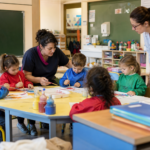 Créez une image éditoriale photo réaliste dans une école maternelle française,