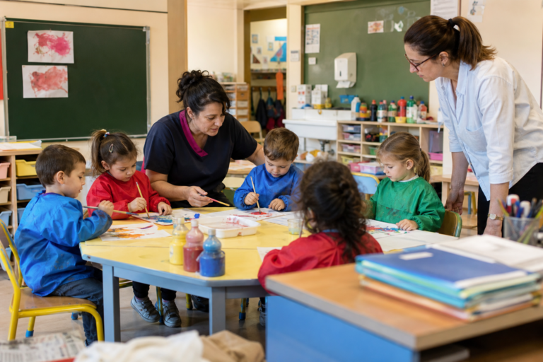 Créez une image éditoriale photo réaliste dans une école maternelle française,