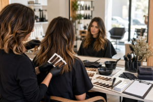 Créez une image éditoriale photoréaliste dans un salon de coiffure contemporain