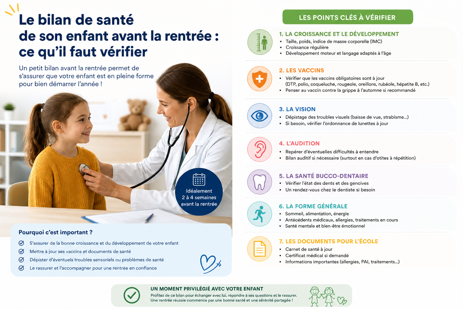 Le bilan de santé de son enfant avant la rentrée : ce qu'il faut vérifier