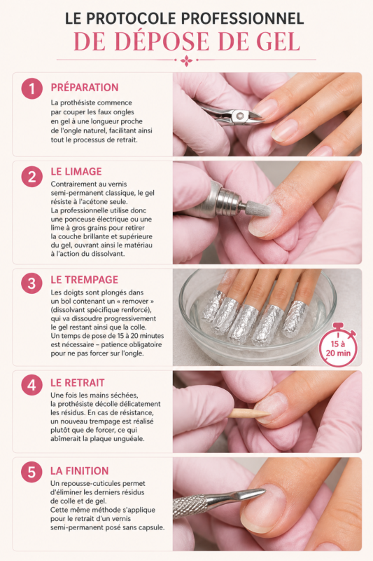 Le protocole professionnel de dépose de gel Étape 1 : préparation La