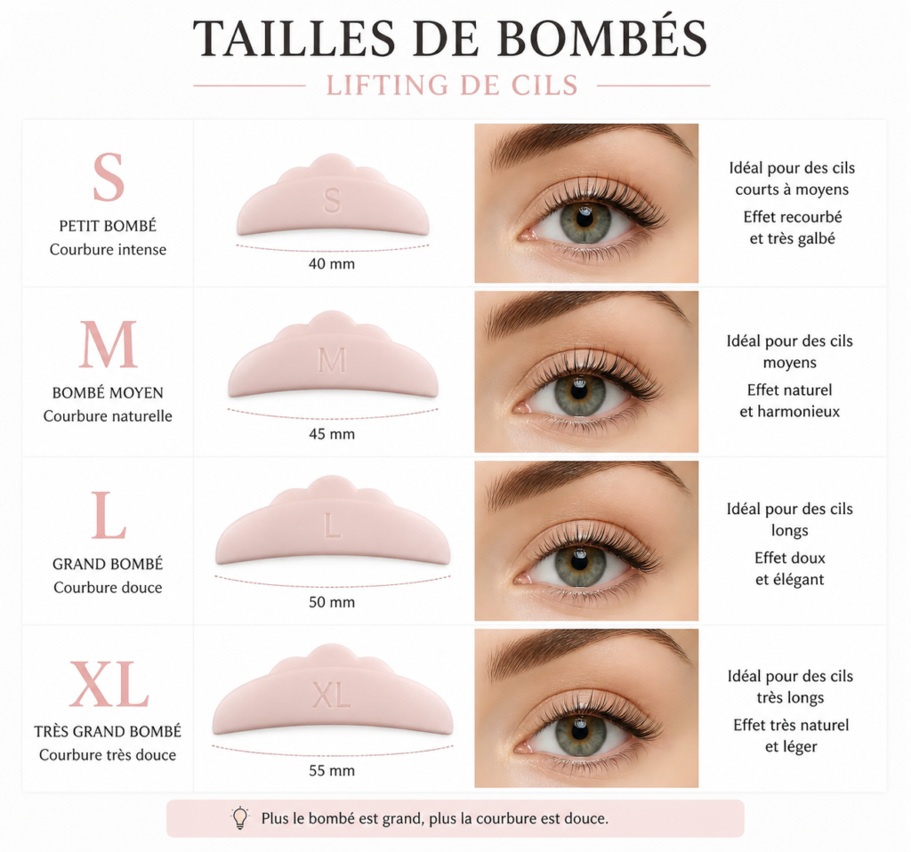 Tailles de bombés S M L XL pour lifting de cils